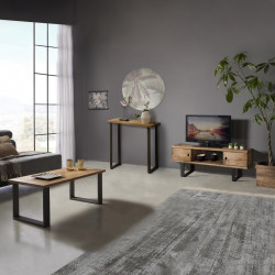 Conjunto madera: Mesa Centro U + Mueble Tv Max + Recibidor Metal