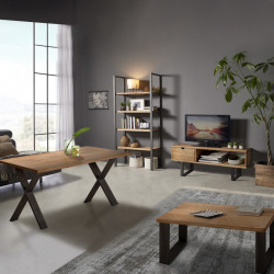 Conjunto madera: Mesa Centro U + Mueble Tv Angi + Mesa X + Estantería 80