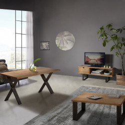 Conjunto madera: Mesa Centro U + Mueble Tv Angi + Mesa X