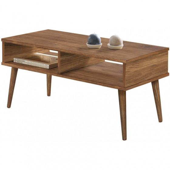 Mesa de centro diseño Vintage, madera y patas de madera natural.