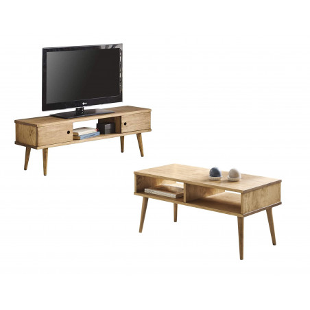Conjunto 2 muebles: Mesa centro diseño vintage + Mueble televisión