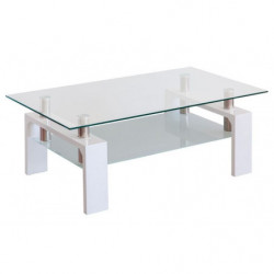 Mesa de centro de cristal con patas de madera color blanco