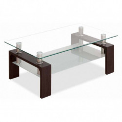Mesa de centro de cristal con patas de madera color negro
