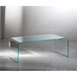 Mesa de centro cristal curvado de una pieza, medidas 110 x 55 x 35 cm