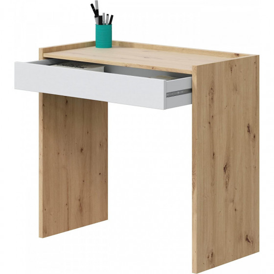 JUNIOR Mesa escritorio con un cajón, Color Roble Nodi y Blanco Artik