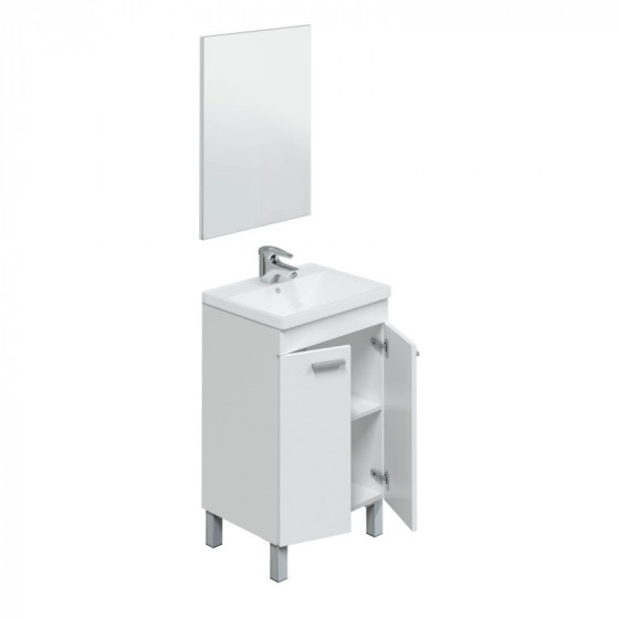 KONCEPT Mueble de lavabo con 2 puertas y espejo, Color Blanco, Medidas: 50 x 80 x 40 cm
