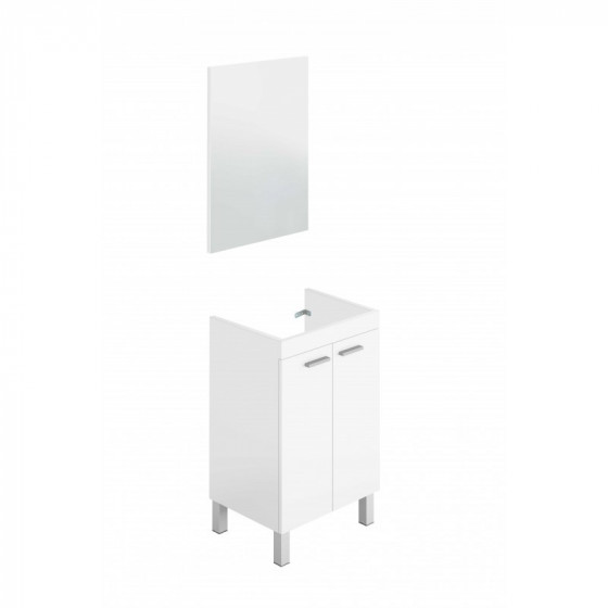 KONCEPT Mueble de lavabo con 2 puertas y espejo, Color Blanco, Medidas: 50 x 80 x 40 cm