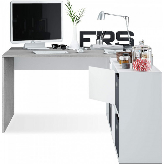 OFFICE Mesa escritorio, Montaje en varias posiciones, Color Blanco Artik y Cemento