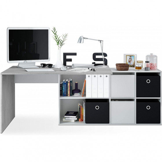 OFFICE Mesa escritorio, Montaje en varias posiciones, Color Blanco Artik y Cemento