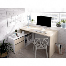 Mesa Escritorio Modelo ROX, Mesa Despacho Reversible, Color Madera Natural y Blanco Brillo.