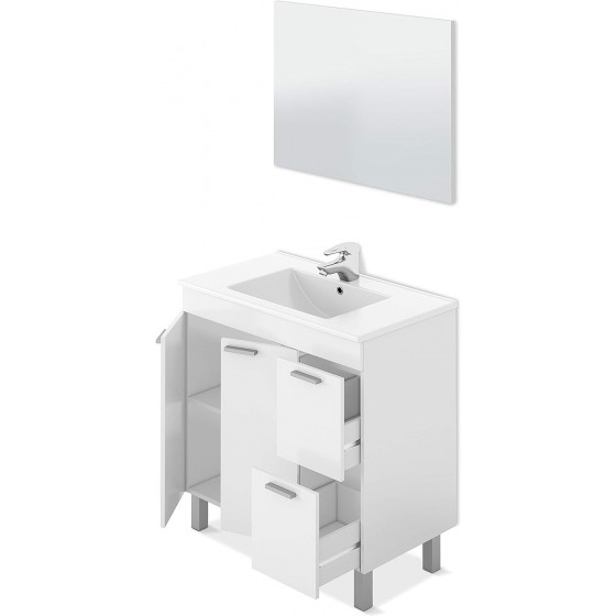 AKTIVA Mueble de baño con 2 puertas, 2 cajones y espejo. Lavabo no incluido. Disponible en 2 colores