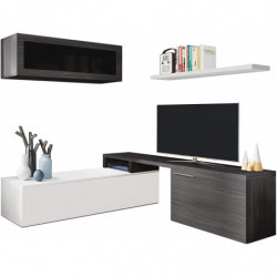 NEXO Mueble de TV para Salón, Color Blanco Brillo y Gris Ceniza
