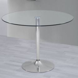 Mesa de salon comedor cocina redonda de cristal y base de metal cromado