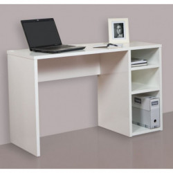 Mesa escritorio, mesa estudio con 3 estantes, color blanco brillo, medidas: 120 x 75 x 50 cm de fondo
