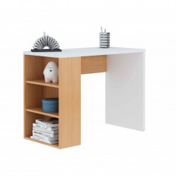 Mesa escritorio estudio, color blanco y roble claro, de 100 cm x 50 cm x 75 cm